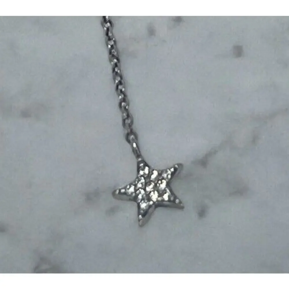 Sterling Silver Chain Drop CZ Necklace Star Pendant Chic Shiny Style Trendy NEW